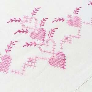 Vintage Pillowcase with Cross Stitch Hearts